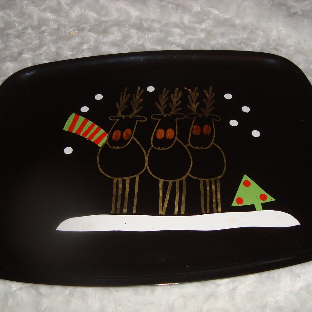 Vintage Couroc Serving Tray 3 Reindeer Design